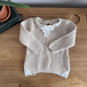 Boutique Lace Collar Oatmeal Knit Sweater 3-4T Spring | Cottagecore | Minimal